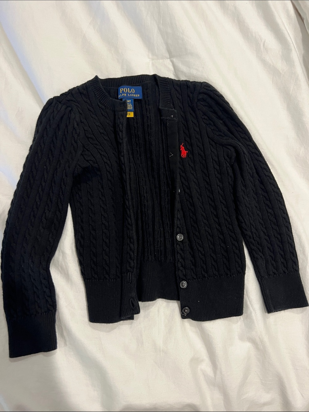 Polo by Ralph Lauren Black Cable-Knit Cardigan with Red Pony